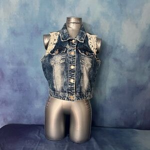 Amethyst Jeans Blue Denim Vest with White Lace